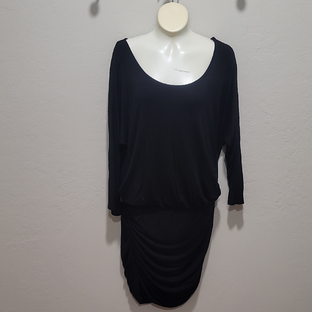 VENUS Black Ruched Bodycon Dress with Dolman Sleeves